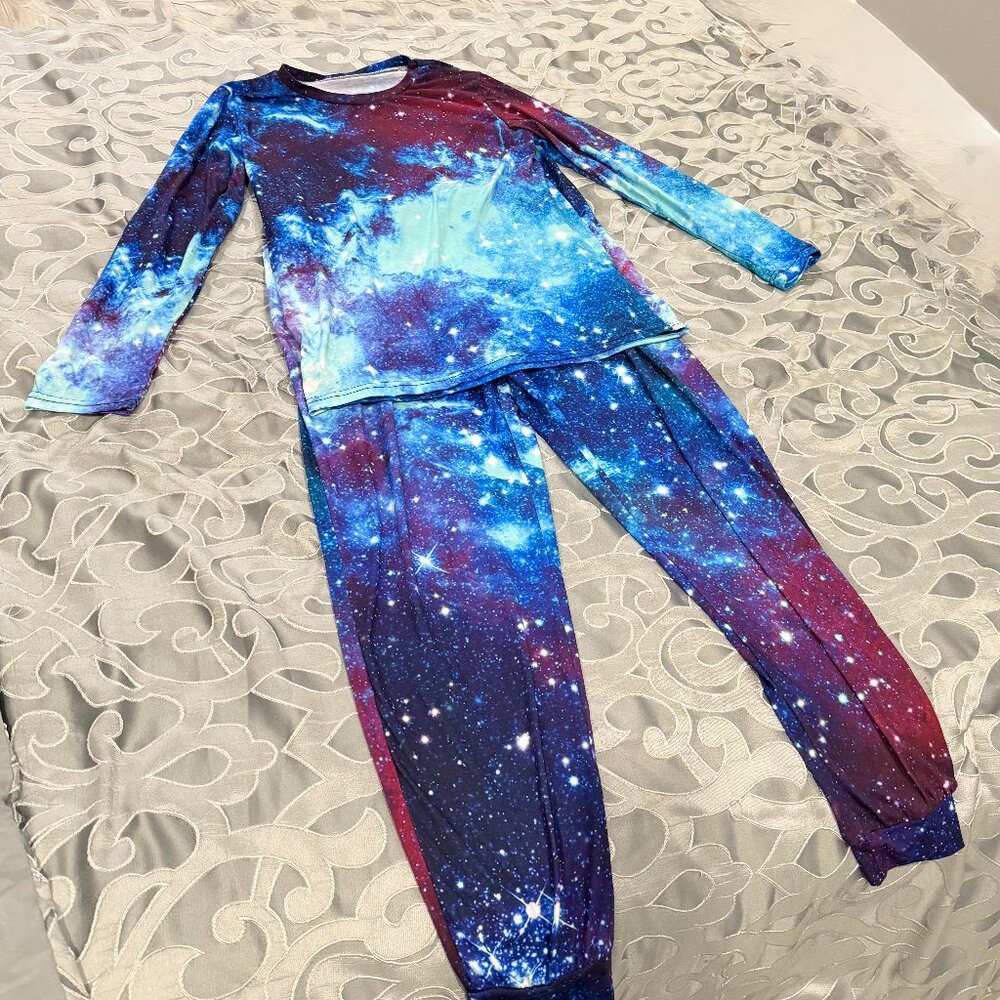 Galaxy Print Pajama Pant Set, Size Medium